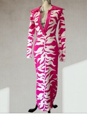 Hanifa Fuchsia & White Long Sleeve Maxi Chemise